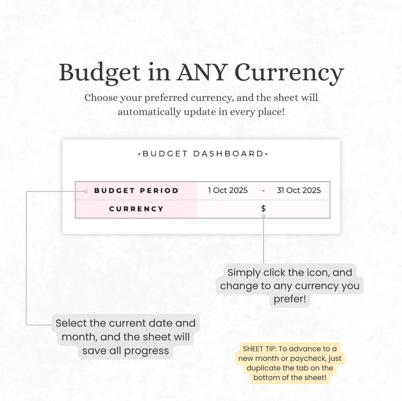 MapleBudget™ Budget Planner for Excel & Google Sheets (all currencies)