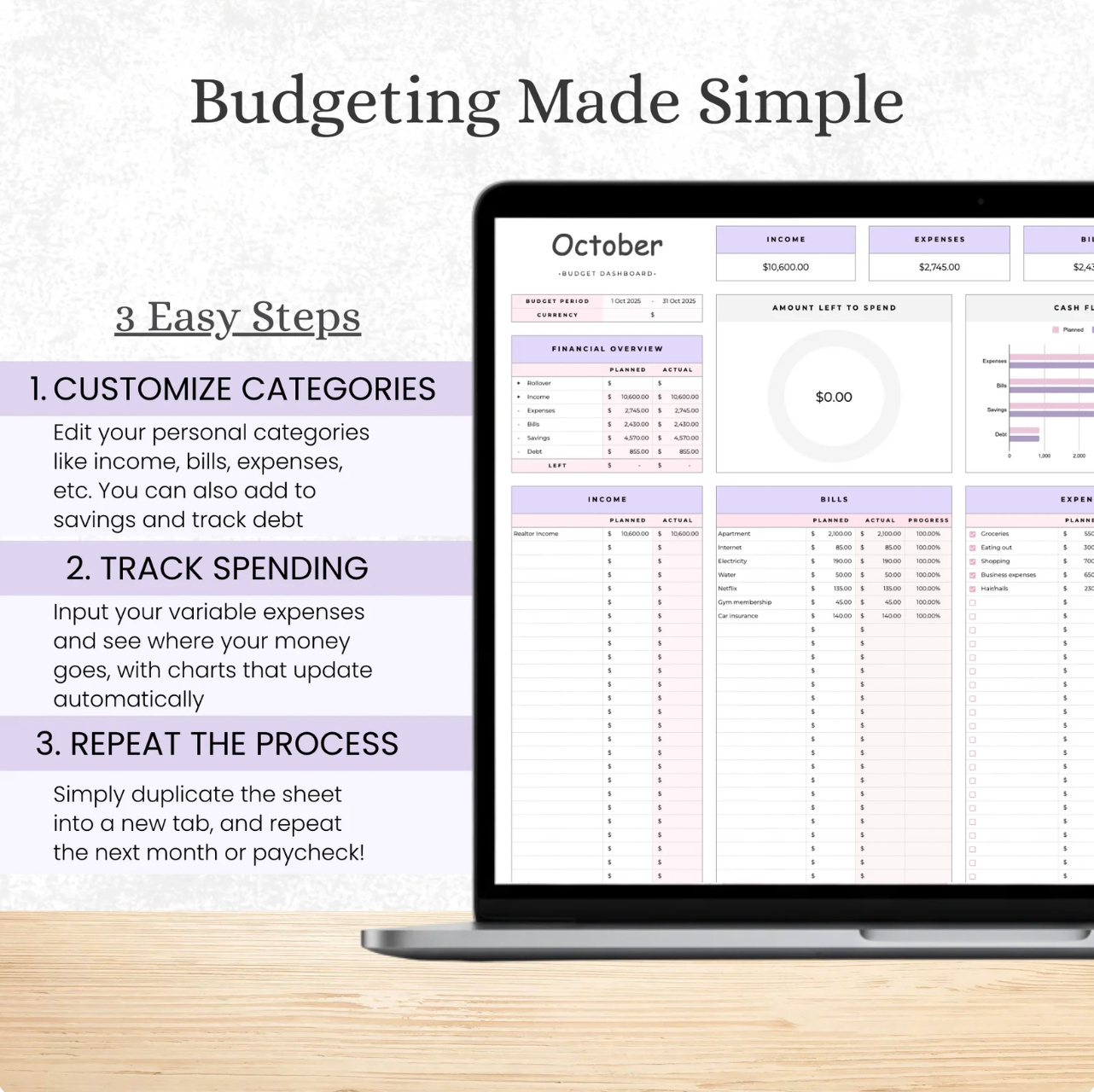 MapleBudget™ Budget Planner for Excel & Google Sheets (all currencies)